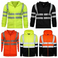 Hi High Viz Safety Hooded Work Zip Sweatshirt Reflective Tape Security Hoodie