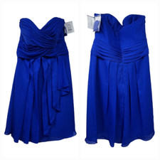 NWT David's Bridal Short Crinkle Chiffon Cascade Dress Blue Bridesmaid Prom 6