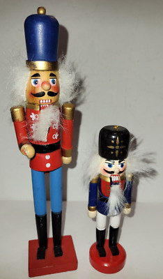 Set of Two Small Nutcracker Figurine 5.5'' & 9'' Working Mouths Christmas Decor