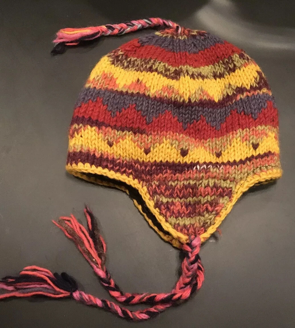 Wool Knit Fleece Lined Beanie Hat W Tassel Unisex One Size