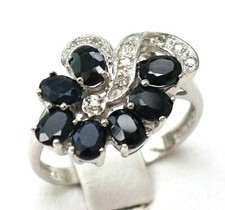 Classic Oval Cut Black Sapphire  Round CZ Women's Wedding Beautiful Ring