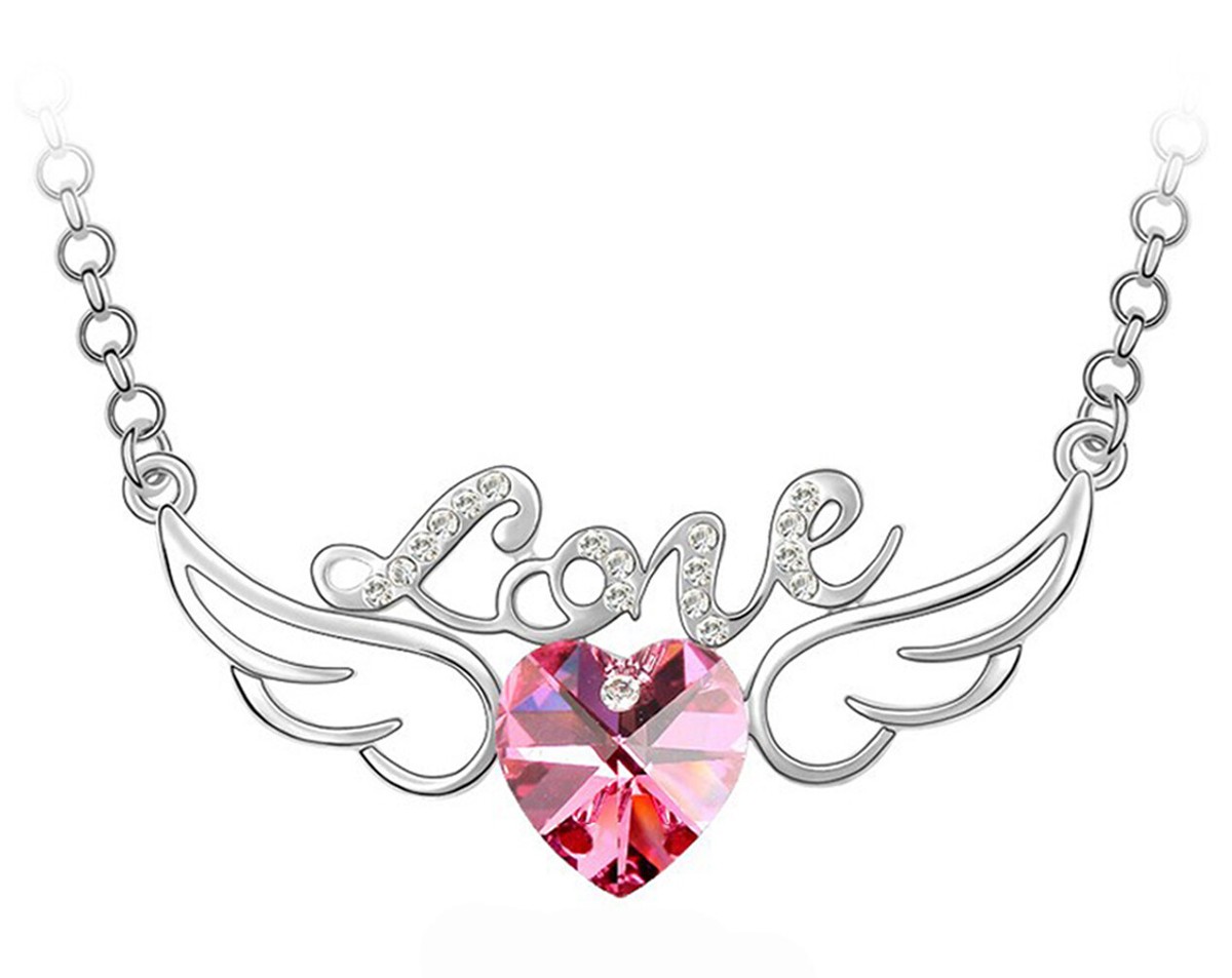 Amazon Swarovski Crystal Heart Necklace With Angel Wings Angel
