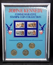 1965 -1969 (5 Coin) John F. Kennedy 40% Commemorative JFK Coin & Stamp Framed