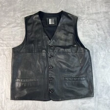 Vintage Henry Morell Leather Vest Mens Large Black Faded Distressed