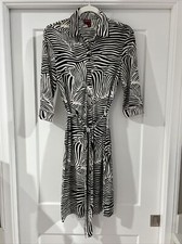 MERONA WOMEN'S SHORT SLEEVE BUTTON FRONT BELTED DRESS - BLACK WHITE - SMALL -EUC