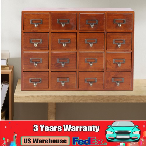 16 Drawers Vintage Tabletop Library Card Catalog Cabinet Apothecary Storage Box