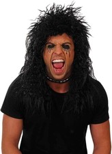 Men s Long Black Glam Rocker Mullet Wig for Adult Rockstar Costume Rock Star