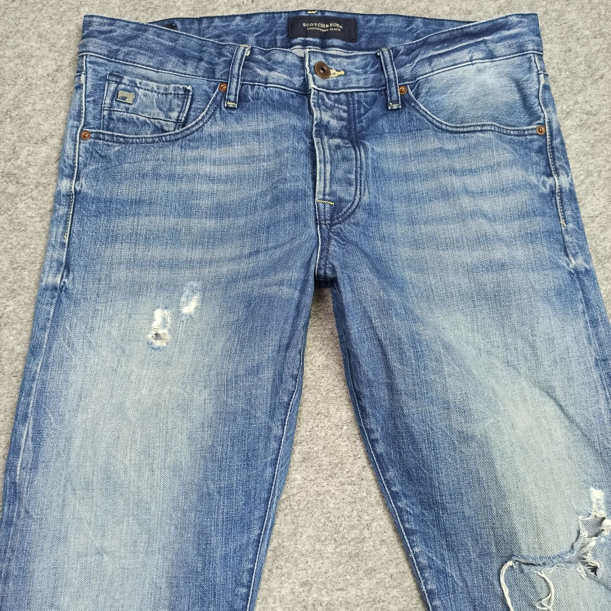 Scotch & Soda RALSTON Mens Jeans W32-W33 L32-L33 Blue Ripped Slim 