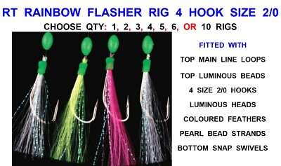 RON THOMPSON RAINBOW FLASHER RIG 4 HAKEN 2/0 MEERESANGELN DORSCH MAKRELENFEDERN