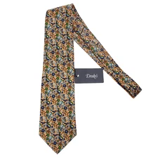 Drake's NWT Neck Tie in Orange / Multicolor Mini Floral Print 100% Silk