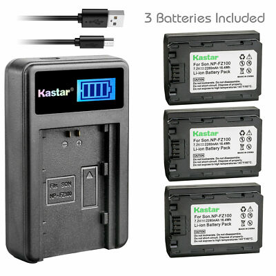 Kastar LCD USB SLIM Charger & 3 Batteries for Sony NP-FZ100