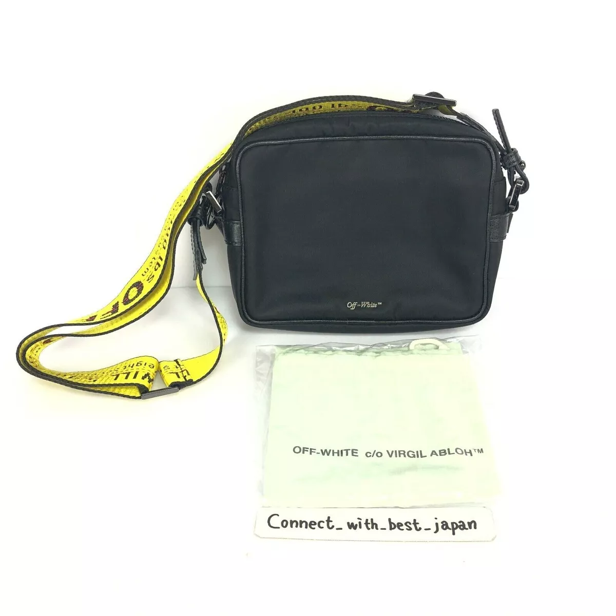 New Off-white Virgil Abloh Black Industrial Strap Leather Messenger  Crossbody Bag