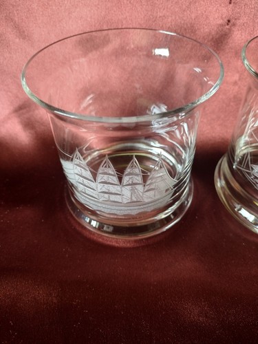 Vintage Toskana handgeätzt Kristall Clipper Schiff Whisky Steine Glas Rumänien GS - Bild 2 von 14