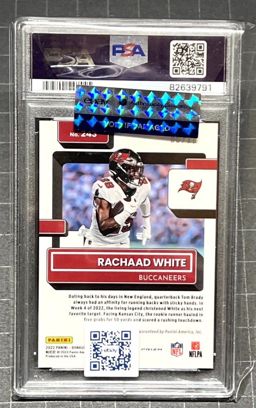 Rachaad White Panini Donruss 2022 Rookie Auto Gold Prizm 6/10 PSA 10 Pop 1 view 2