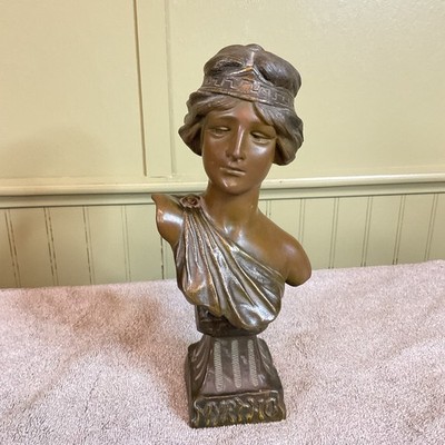 MMANUEL VILLANIS ART NOUVEAU  BRONZE BUST TITLED Mrytho