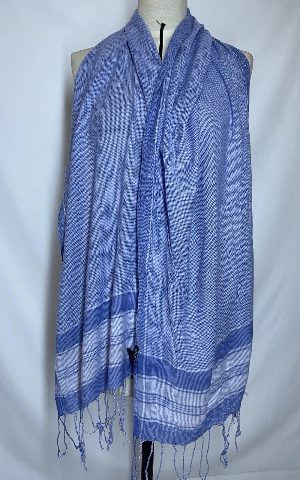 SORBINO men’s Viscose Scarf In Blue W A Plaid Pattern &fringe 77"/18" EC