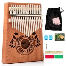 Kalimba Thumb Piano - 17-Key, Small Light Brown Mahogany, Carrying Bag - Port...