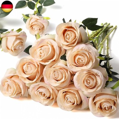 12 Stück künstliche Seide Rose Blumenstrauß Faux Flowers Home Hochzeitsfeier De