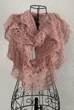 Womens Lace Knit Romantic Infinity Scarf Blush Pink CottageCore Soft Poet Boho