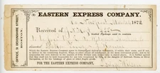 1872 Eastern Express Company Receipt – Boston MA Sealed Package Waybill Antique