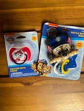 NEW Paw Patrol Rattle With Rings Chase Pacifier With Cover, Marshall BPA Free