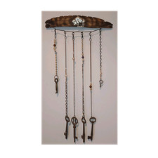 Handcrafted Wall Hanging with Buffalo, Vintage Keys, Chains, Wood and Metal