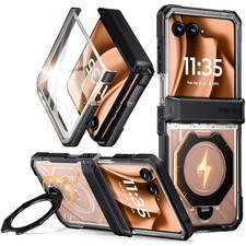 For Moto Razr Plus 2025/2024 Case Poetic With Magnetic Ring Stand Cover Black