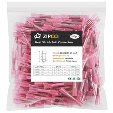22-16 AWG Heat Shrink Butt Connectors - 100Pcs Red Crimp