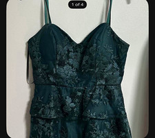 Women’s Green Floral Lace Fit & Flare Sweetheart Layered Dress M formal