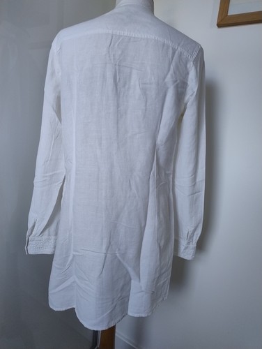 Linen Cotton White Tunic Top Size UK 12 Long Sleeves V Mandarin Neck Blouse - Picture 8 of 11