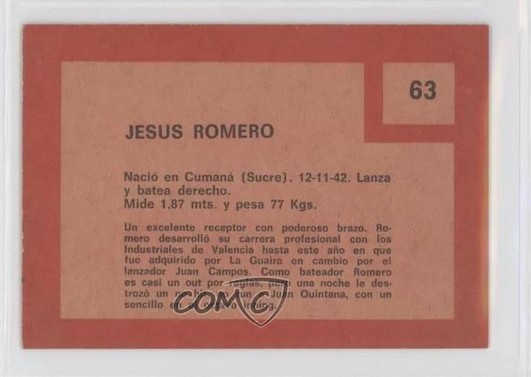 1967 Topps Venezuelan Jesus Romero #63 - Image 2 of 2