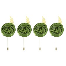 4 Pcs Groom Boutonnieres Rose Boutonnieres Pins, Green 4.7"x2" 