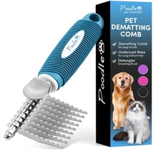 Poodle Pet Dematting Fur Rake Comb Brush Tool - Dog and Cat with Long 2.5