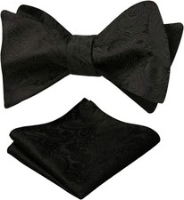 Alizeal Mens 2pcs Paisley Jacquard Self-Tie Bow Tie Pocket A6-176-black