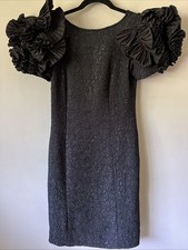 Vntg 80 s Victor Costa Floral Jacquard black dress with huge ruffle sleeves Sz 6