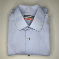Geoffrey Beene Mens 15.5 Fitted Dress Shirt Long Sleeve Blue Wrinkle Free