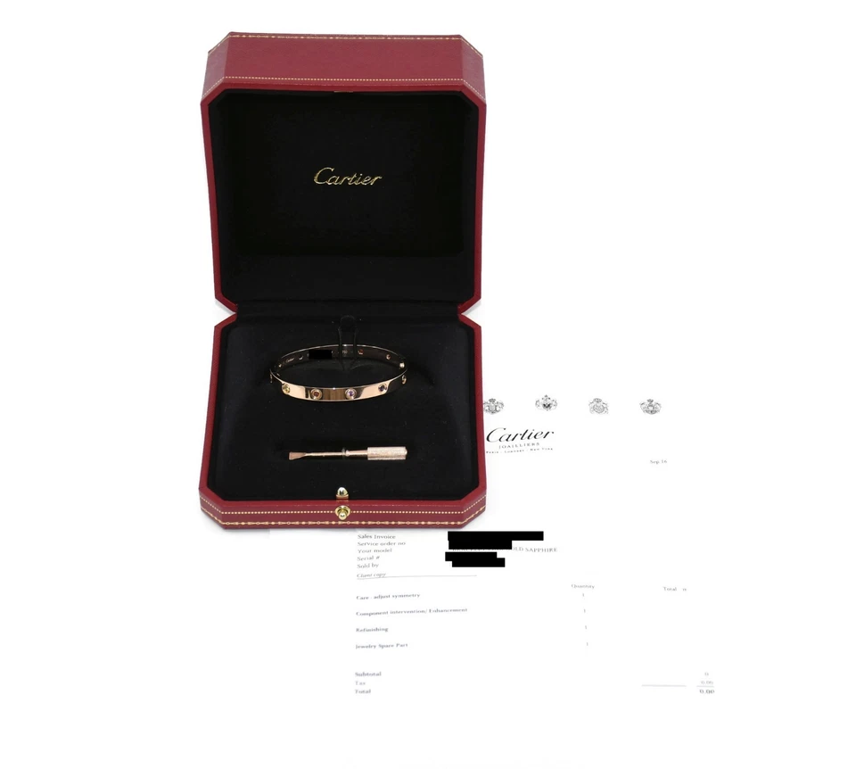 Cartier Gemstone 18K Rose Gold Love Bracelet Size 17 - Image 4 of 4