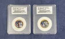 Joe DiMaggio / Ted Williams HOF 24K Gold 2000 & 2001 State Quarters -Slabbed WCG