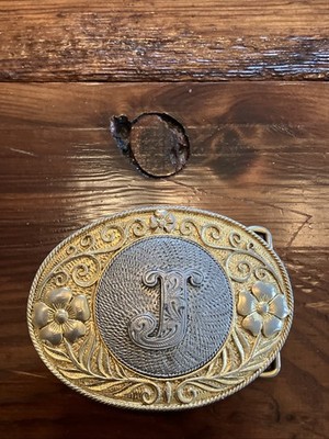 Vintage Belt Buckle Letter J Initial Monogram Western- E Makers Mark