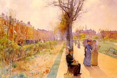 BOSTON COMMON 1886 WOMEN WALKING IMPRESSIONIST PAINTING BY CHILDE HASSAM REPRO 