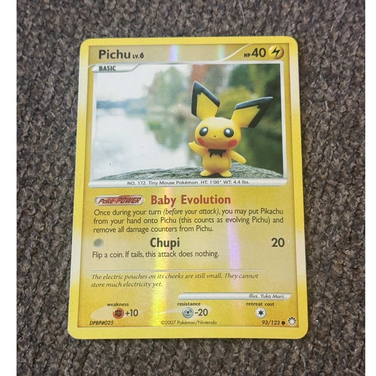 Nintendo Pokemon TCG Pichu 93/123 Mysterious Treasures 2007 Unlimited Holo