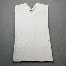Lilla P Women's X-Small White V-Neck Shift Mini Dress Scallop Trim Cotton Pocket