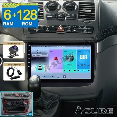 Mit DAB+Kam Android 14 6+128G Autoradio Navi Für Mercedes-Benz Viano Vito W639