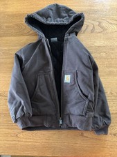 Carhartt Coat Jacket XXS/4-5 Quilted Hood Pockets Brown Zip Up Toddler Kids Boys