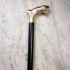 Vintage Antique Style Brass Wolf Head Handle Walking Stick Wooden Cane