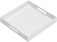 Glossy White Sturdy Acrylic Serving Tray with Handles-14X14Inch-Serving Coffee,A
