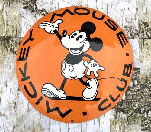 VINTAGE MICKEY MOUSE CLUB 12" DOME PORCELAIN SERVICE GAS OIL STATION PUMP SIGN