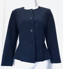 Ann Taylor Womens 4 Navy Blazer Suit Jacket Tailored Fitted Peplum Pickstitching