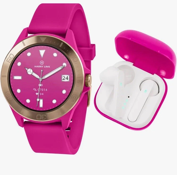 HARRY LIME S7 Pink Silicone Strap Gold Bezel, With 5.0 Earbuds