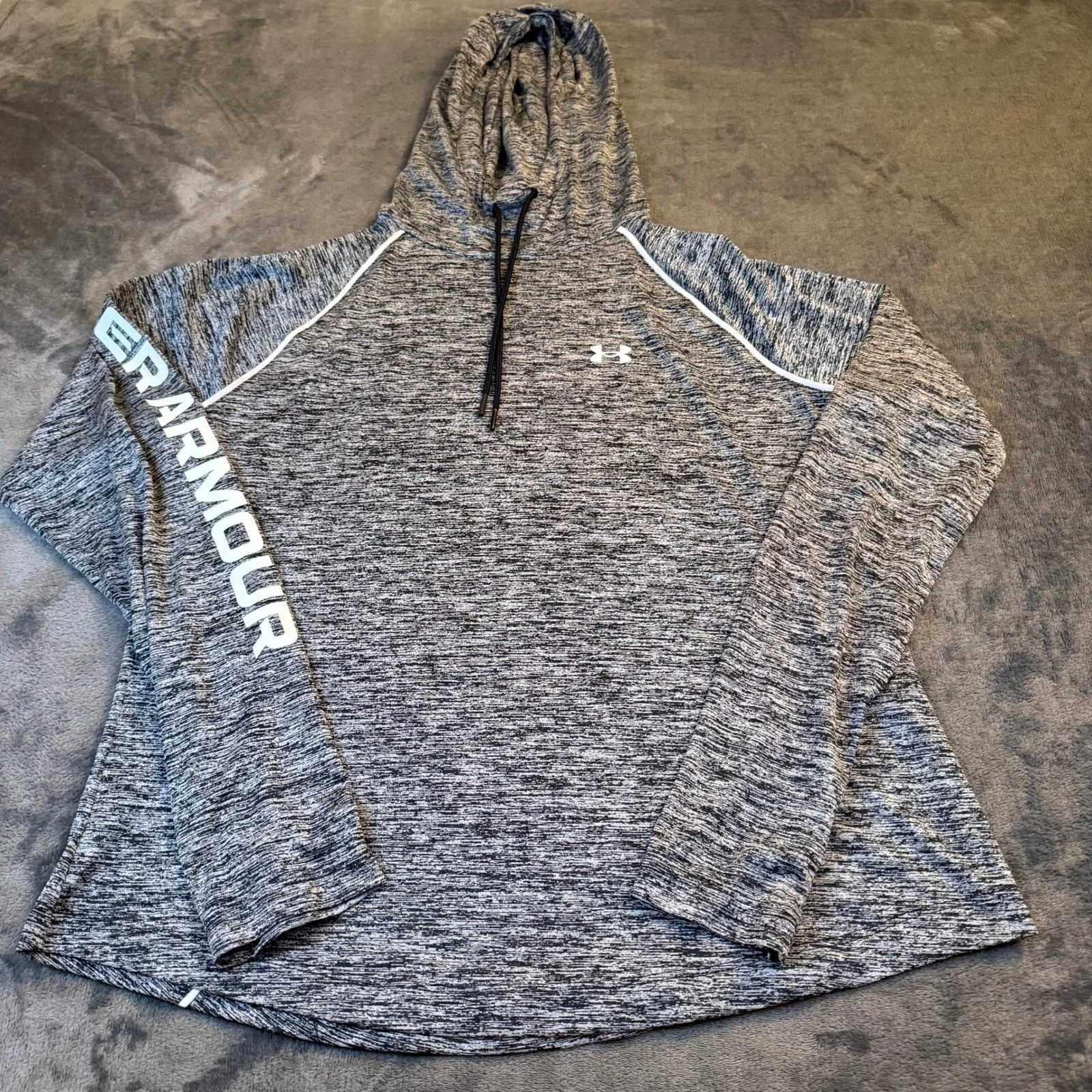 Under Armour Gray Black Hoodie Loose Fit Pullover Lightweight Womens Size Large